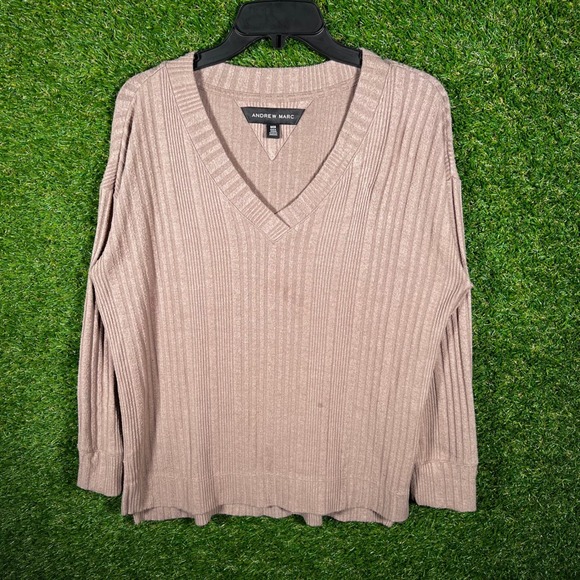 Andrew Marc Sweaters - Andrew Marc Womens Ribbed V-Neck Sweater Mauve Taupe Small‎ Relaxed Fit